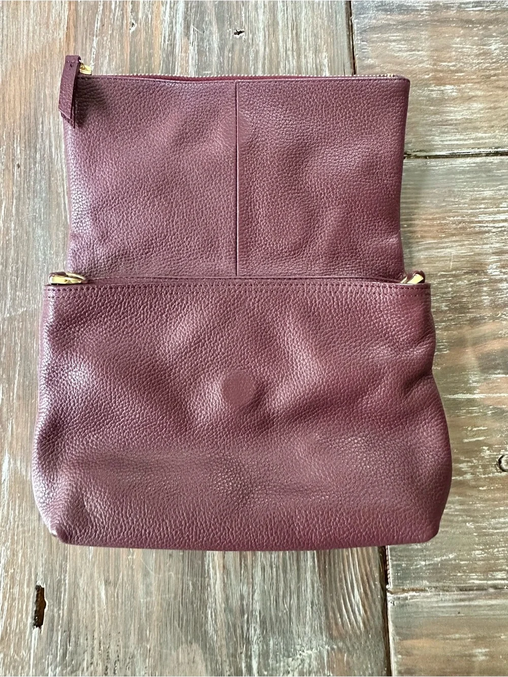 NWT Nordstrom Plum Leather Fold-Over Clutch, No Strap